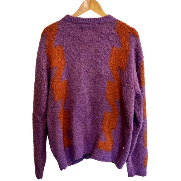 Obey | Men's Dexter Shaggy Knit Cardigan Sweater Purple Orange Grunge Size XL - Picture 8 of 9